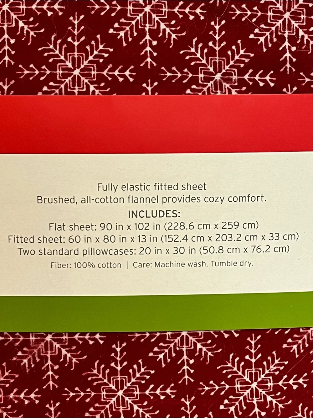 Queen Flannel Sheet Set 100% Cotton Red Snowflake Holiday Bedding